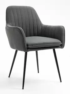 Hallowood Furniture Pair of Dark Grey Fabric Armchair with Metal Legs