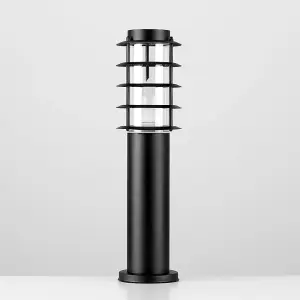 ValueLights Wharf 4 x Modern IP44 Rated Outdoor Black Stainless Steel Bollard Lantern Light Posts with LED Bulb