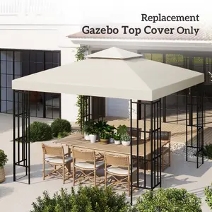 Outsunny 3(m) 2 Tier Garden Gazebo Top Cover Replacement Canopy Roof Cream White