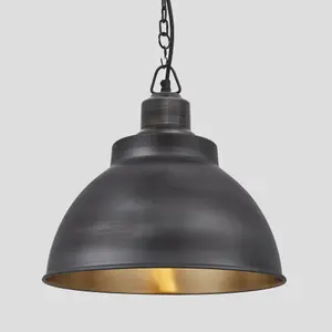 Industville Brooklyn Dome Pendant, 13 Inch, Pewter & Brass, Pewter Chain Holder