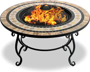 Homeology Fireology BELUGA Opulent Garden Fire Pit Brazier, Coffee Table, Barbecue and Ice Bucket - Marble Finish