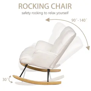 Alivio Teddy Rocking Chair for Nursery, Comfy Rocking Armchair with High Backrest - White