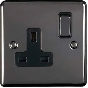 3 PACK 1 Gang Single UK Plug Socket BLACK NICKEL 13A Switched Power Outlet