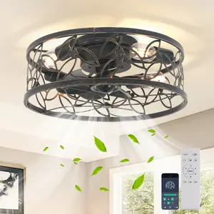 46cm Farmhouse Caged Ceiling Fan with Light Kit and Remote