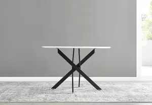 Furniturebox UK Novara White Gloss Black Leg 120cm Round Dining Table & 4 Grey Velvet Milan Black Leg Chairs