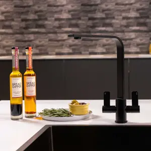 Flode Paddla Dual Lever Kitchen Tap Swan Neck Design Matt Black