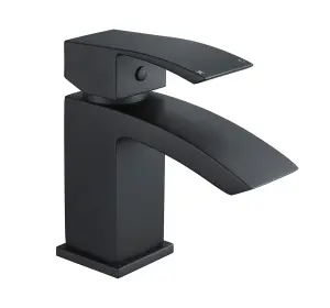 Nes Home Arke Bathroom Basin Mono Mixer Black Matt Tap With Basin Waste