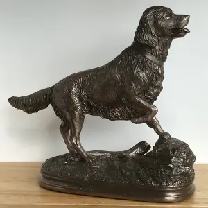 Golden Retriever on Rocks dog figurine in solid cold cast bronze