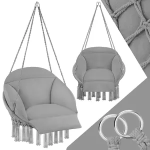 Swing Chair Samira - thick seat cushion, stable ropes for hanging indoor or outdoor - grey