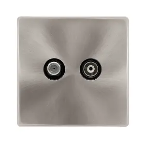 Brushed Steel Screwless Plate Satellite & Coaxial Socket 1 Gang - Black Trim - SE Home