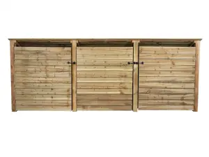 Wooden log store (roof sloping back) with door and kindling shelf W-335cm, H-126cm, D-88cm - natural (light green) finish