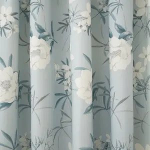 Eve 100% Cotton Floral Pair of Pencil Pleat Curtains With Tie-Backs