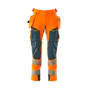 Mascot Accelerate Safe Trousers with Holster Pockets - Hi-Vis Orange/Dark Petroleum   (31.5) (Leg Length - Long)