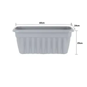 Wham 2x Vista Upcycle Grey Plastic Planter, Large Rectangular Trough (60cm, Pack of 2)