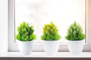 Bedbric Set of 3 Artificial Plants Green Ambience Indoor Outdoor Decor for Bedroom Office Home