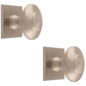 2 PACK - 42mm Round Cabinet Door Knob & 40x40mm Matching Backplate - Satin Nickel Handle