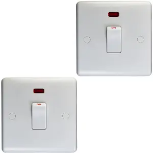 2 PACK 1 Gang Single 20A DP Switch & Neon - WHITE Wall Plate Kitchen Appliance