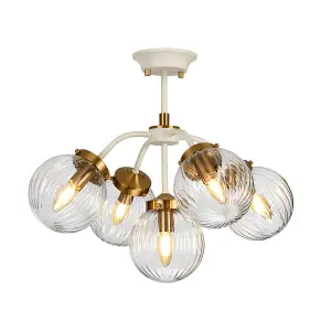 5 Bulb Ceiling Pendant Cream Painted + Aged Brass Finish Plated LED E14 60W