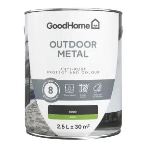 GoodHome Outdoor Black Satinwood Exterior Metal paint, 2.5L Tin