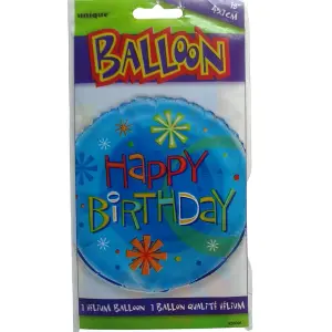 Unique Stars Happy Birthday Foil Balloon Blue/Multicoloured (One Size)