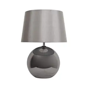 First Choice Lighting Set of 2 Ball Smoked Glass Table Lamps with Grey Fabric Shades