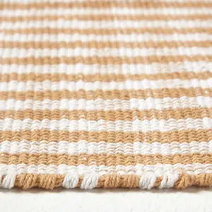 Homescapes Cotton Gingham Check Rug Hand Woven Beige White, 66 x 200 cm