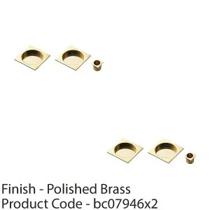 2 PACK - 30mm Sliding Door Rose & 2x 53mm Square Flush Finger Pulls - Polished Brass