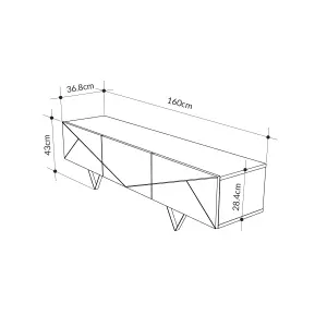 Decortie Modern Jakomen TV Unit Dark Oak Effect w 3-Door Storage TV Cabinet 160(W)cm TV Furniture