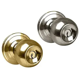 Gold Stainless Steel Door Handle Knob Entrance Locking Key Turn Bathroom Bedroom