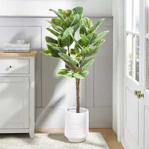 Bloom Artificial Rubber Tree Plant in Black Pot - Faux Fake Tall Green Houseplant, Indoor Home Floral Decoration - Measures H120cm