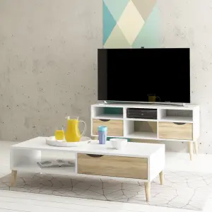 OSLO TV UNIT 2 DRW 4 SHELVES WHITE OAK