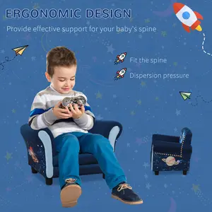 HOMCOM Child Armchair Comfortable Wood Frame 3-6 Yrs Blue