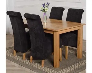 Oslo 150 x 90 cm Medium Oak Dining Table and 4 Chairs Dining Set with Montana Black Fabric Chairs