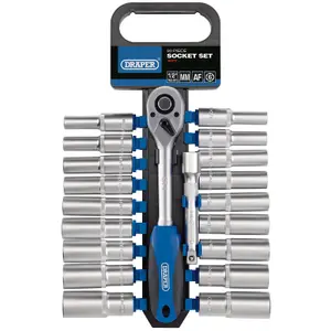 Draper 1/2" Sq. Dr. Combined MM/AF Deep Socket and Ratchet Set 20 Piece 16377