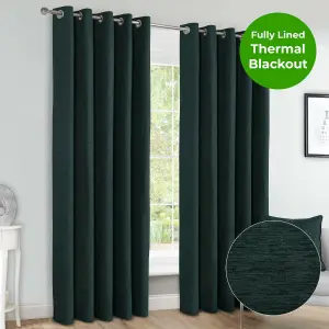 Home Curtains Canterbury Chenille Lined Blackout 65w x 72d" (165x183cm) Dark Green Eyelet Curtains (PAIR)