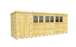 18 x 5 Feet Pent Shed - Single Door With Windows - Wood - L147 x W533 x H201 cm