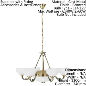 Pendant Ceiling Light Colour Bronzed Shade White Satin Glass Bulb E14 E27 6x40W 2x60W