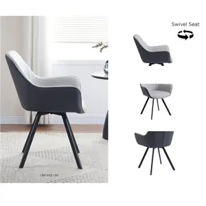 Set of 2 Naples Dining Chair Black Metal Legs Modern  - Two Tone Grey