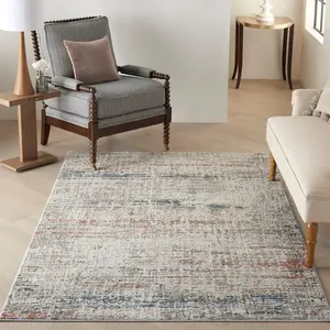 Light Grey Multi Rustic Textures Luxurious Modern Abstract Bedroom & Living Room Rug -66 X 230cm (Runner)