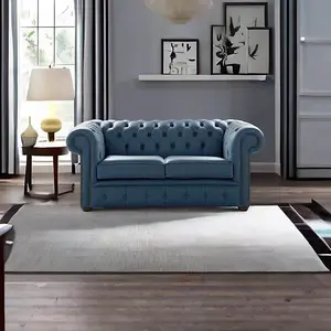 Chesterfield 2 Seater Shelly Majolica Blue Leather Sofa Settee Bespoke In Classic Style