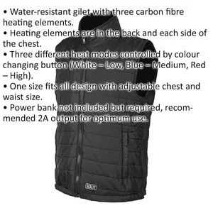 5V Heated Puffy Gilet - 44" to 52" Chest - Water Resistant - Heated Clothing