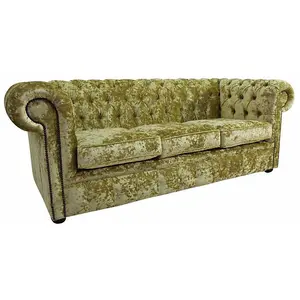 Chesterfield 3 Seater Sofa Settee Senso Chartreuse Green Velvet Fabric In Classic Style