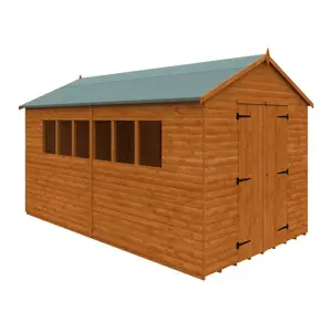 14x8 (4.27m x 2.44m) Wooden Log Lap APEX Workshop With 12mm T&G Floor & Roof & 6 Windows - Double Doors(14ft x 8ft) (14x8)