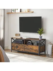 VASAGLE TV Cabinet TV Unit For 55-Inch TV, Living Room, With 2 Drawers, 2 Storage Shelves, Steel Frame, Rustic Brown And Black