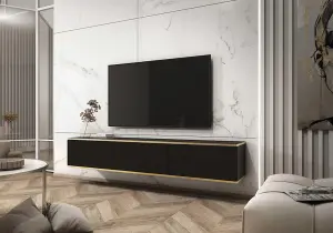 Stylish Oro Floating TV Cabinet H300mm W1750mm D320mm in Black - Chic Entertainment Solution