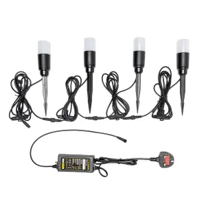 Litecraft Sitka Black 3W LED Outdoor 4 x Pathway Spike Light Kit with 5m Cable