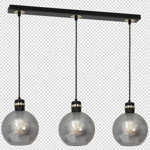 Milagro Omega Hand Made Linear Pendant Lamp With Elegant Smoked Glass Spheres Quality Matt Black Fittings With Gold Detail