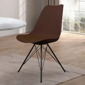 Soho Chocolate Brown Plastic Dining Chair with Black Metal Legs