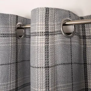 Woven Check Print Pair of Curtains, Grey - 46 x 72