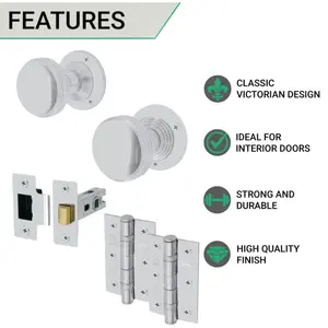 EAI - Lined Mortice Door Knobs and Latch Kit - 55mm - Polished Chrome